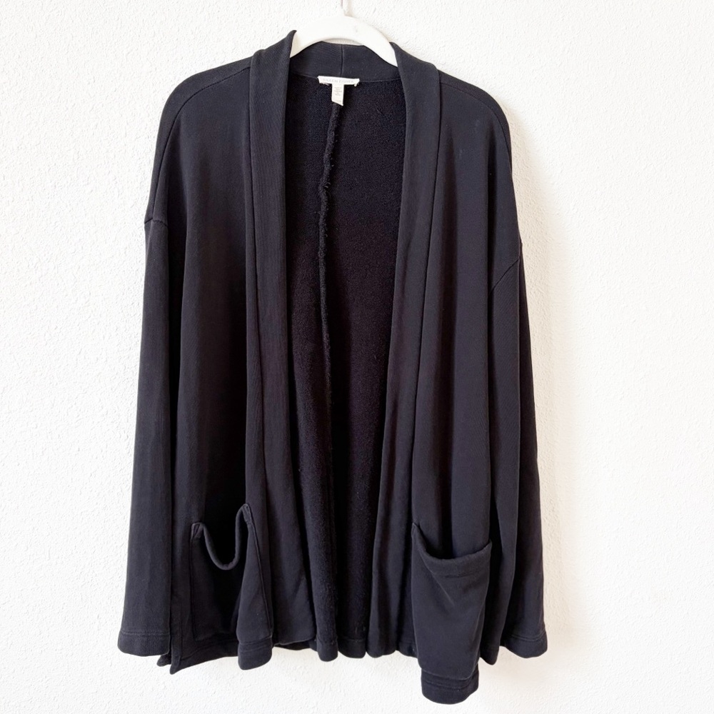 Eileen Fisher 100% Organic Cotton Open Front Cardigan Black Size XXS